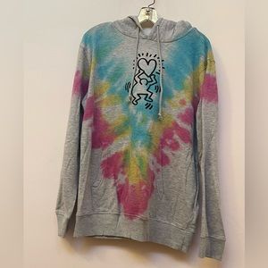 Keith Haring Tie Dye Sweatshirt Pop Art  Holding Heart Hoodie Shirt
